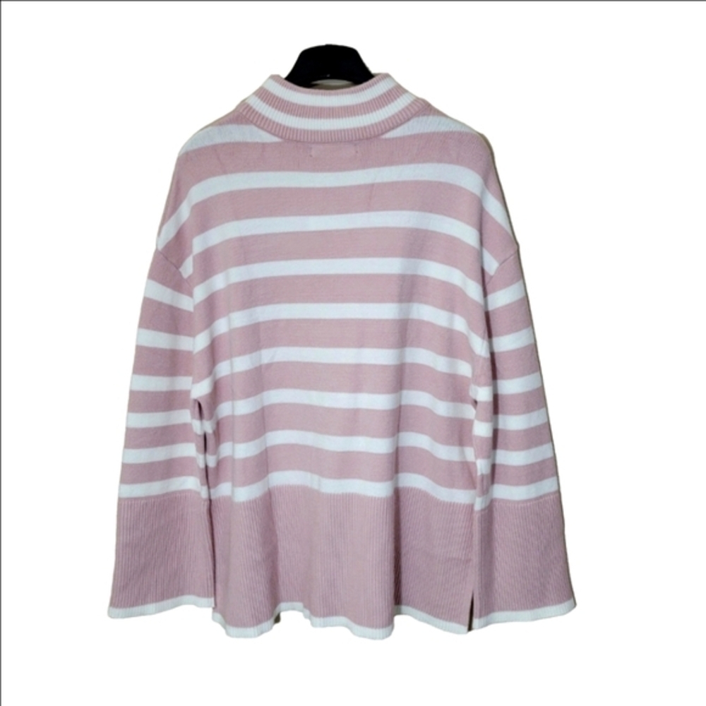 Zesica Mock Turtleneck Dusty Pink Oversized Striped Ribbed Knit Sweater Size 2X